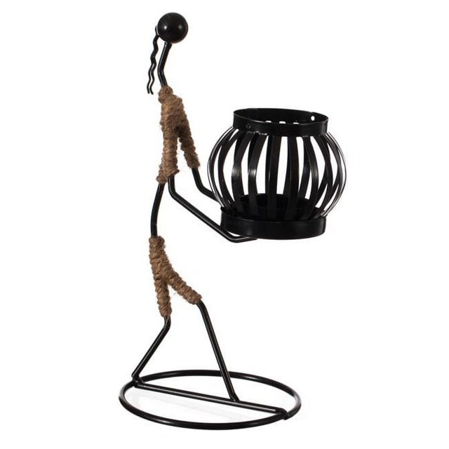 Fabulaxe QI004343.A Wire Figure Candle Holder Decorative Modern Tea Light Lantern Tabletop Centerpiece Candle Stand, Front Carry