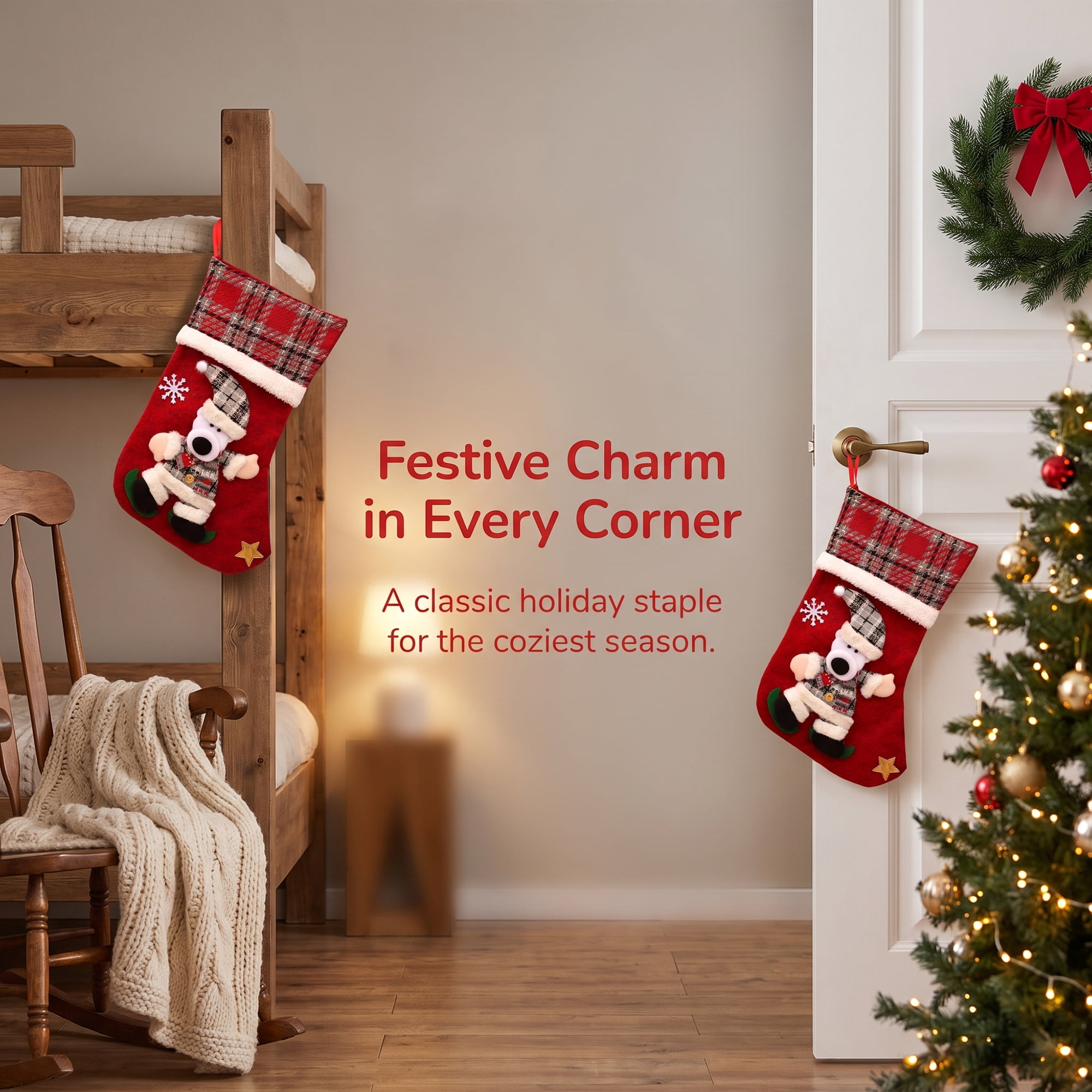Unique Bargains Adorable Mascot Christmas Stockings Cozy Winter Living Accents Bear 16"