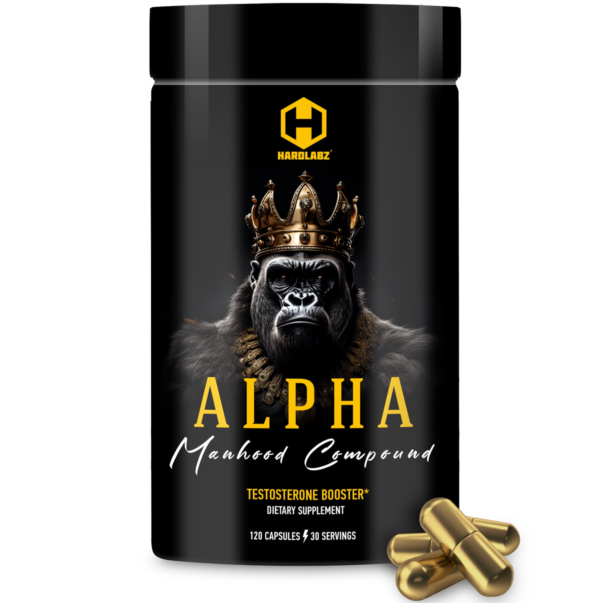 HARDLABZ ALPHA – All Natural Herbal Testosterone Booster with Tongkat Ali, Coleus Forskohlii, Muira Puama, Maca & More for Libido Support, Mood Elevation, Muscle Growth, Stamina, 120 Capsules