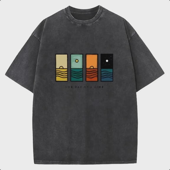 One Day At A Time Vintage T-Shirt, Oversized Heavyweight Cotton Graphic Tee, Retro Streetwear Washed Unisex Shirt