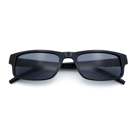 Mens Snug Fit All Black Slim Rectangular Plastic Sunglasses