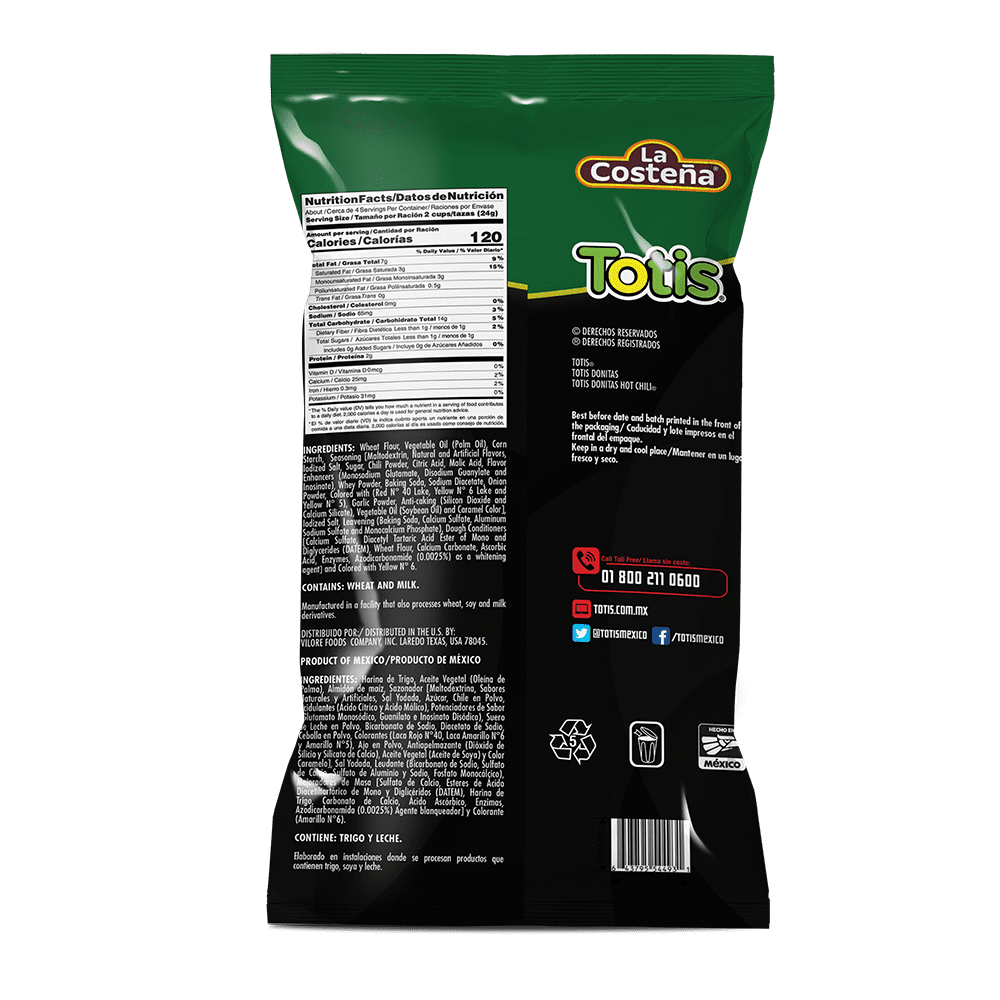 (12 pack) Totis Donitas Hot Chili Wheat Chips, 3.8 oz