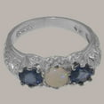 thumbnail image 4 of LBG British Made 14k White Gold Natural Opal & Sapphire Womens Statement Ring - 33 size options - Size 10.5, 4 of 7
