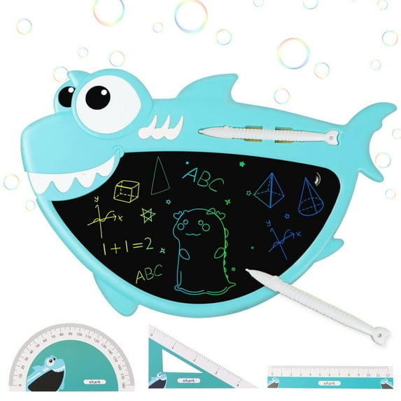 LCD Writing Tablet for Kids 8.5 Inch Colorful Toddlers Doodle Board Drawing Tablet Learning Educational Drawing Pads Toys Gifts for 3+ Years Old (Blue Shark, w/3 Rules, 2 Stylus)