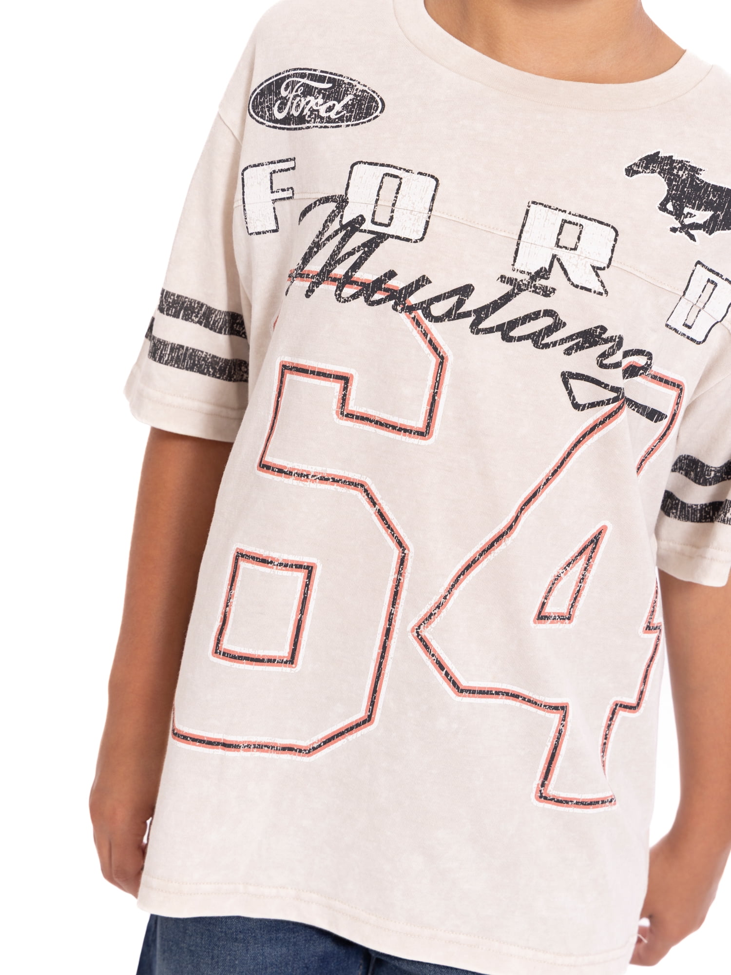 Ford Mustang Boys Mineral Washed Graphic Football Tee with Short Sleeves, Sizes 4-18