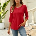 thumbnail image 4 of Women 2026 Summer T-Shirt Casual Business 3/4 Sleeve Shirts Round Neck Loose Fit Lounge Comfy Tops Clothes Red S, 4 of 4