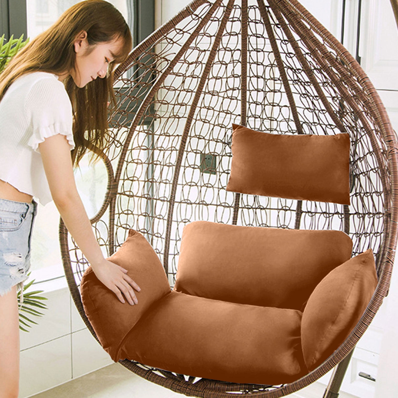 LEHOZIHEQ Chair Cushion, Outdoor Hanging Egg Chair Cushion Replacement, Indoor Outdoor Hammock Basket Swing Cushion with Headrest