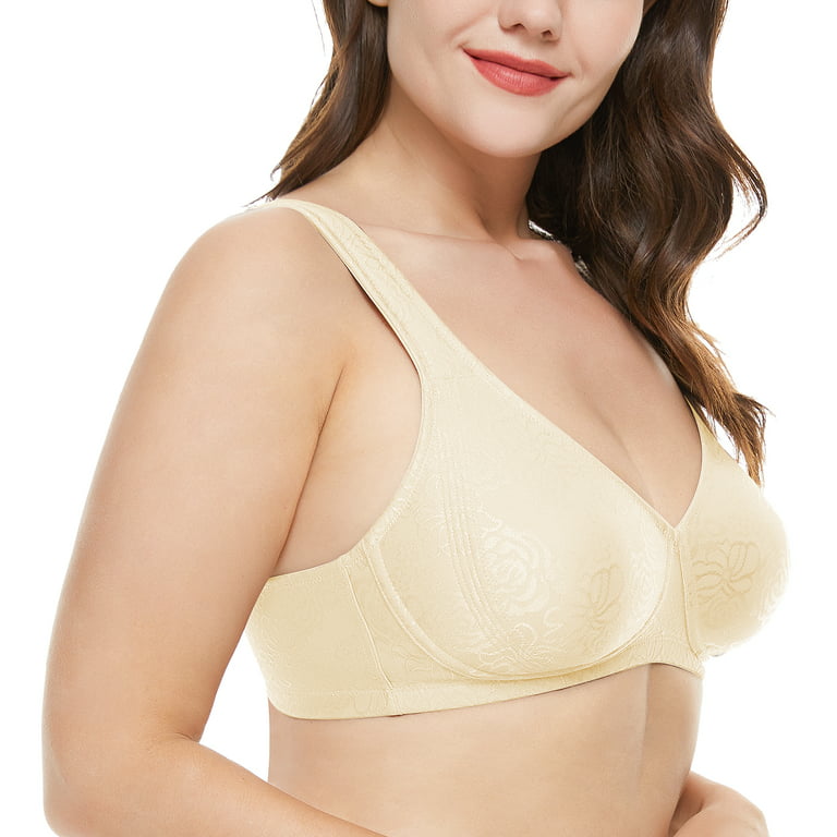  Bras For Women Ultra Soft Wire Free Comfortable Bra Full  Coverage Plus Size Minimizer Non Padded 2 Pack Beige 44DDD
