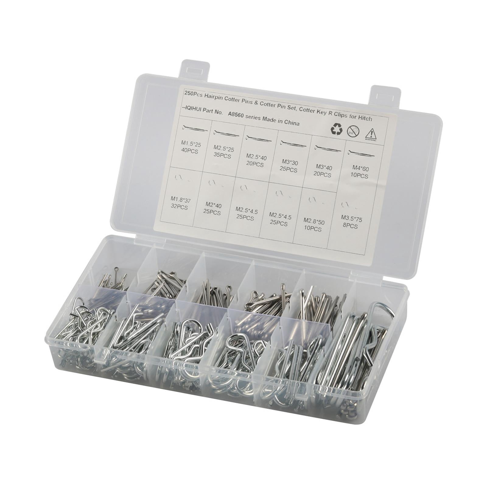 250 Pieces Cotter Pin Spring Fastener Hairpin Cotter Pins Set Heavy Duty Accessories Premium R Clips for Mower Carts Truck Tractors