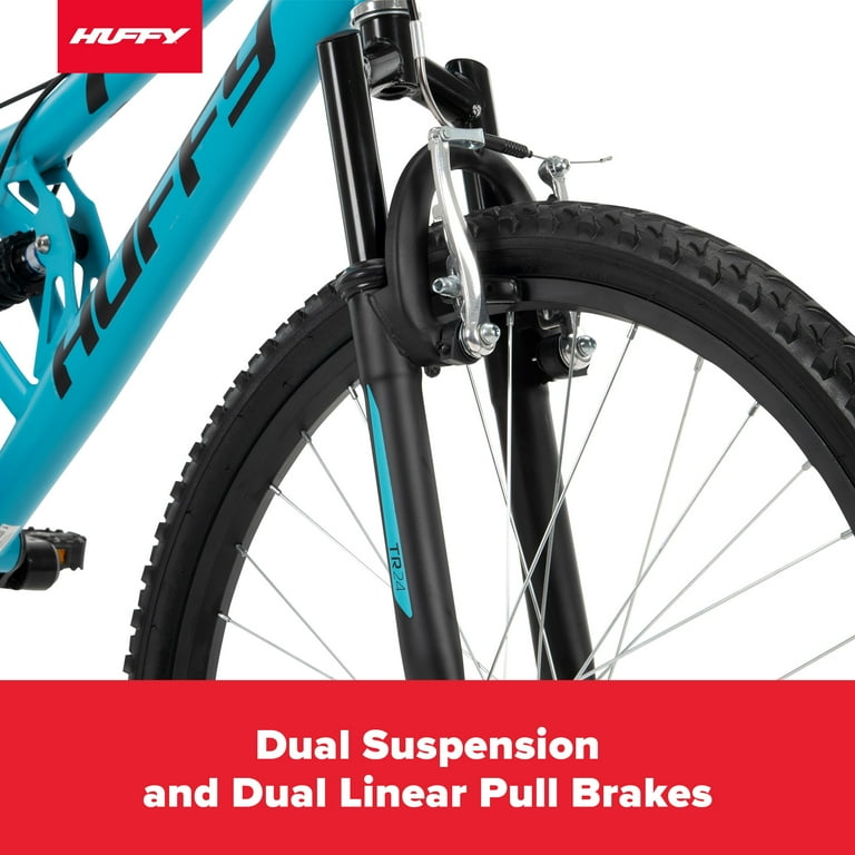 Huffy 24 Trail Runner Girls Full Suspension Mountain Bike Teal Blue