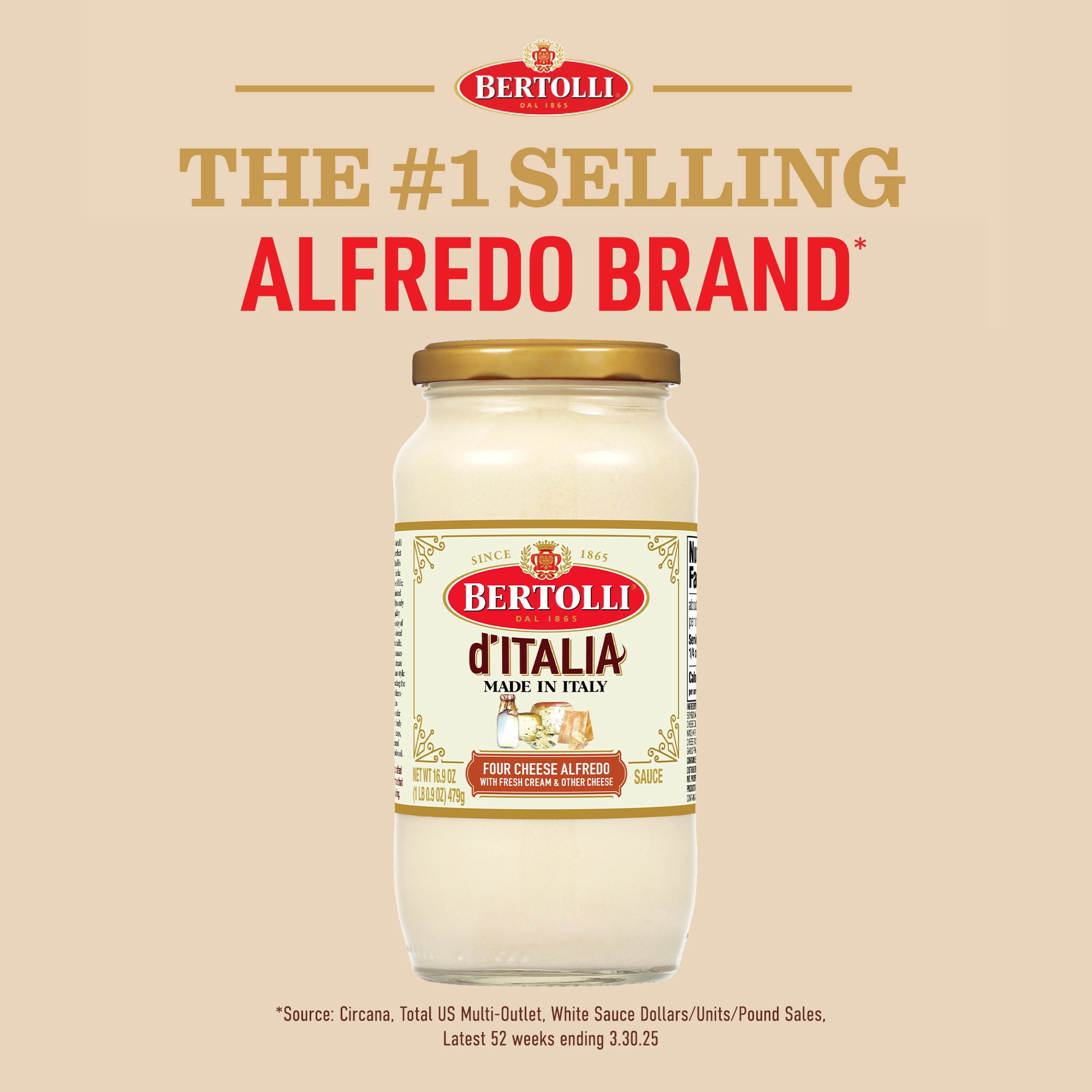 Bertolli d'Italia Four Cheese Alfredo Sauce, Italian Spaghetti Sauce, 16.9 oz