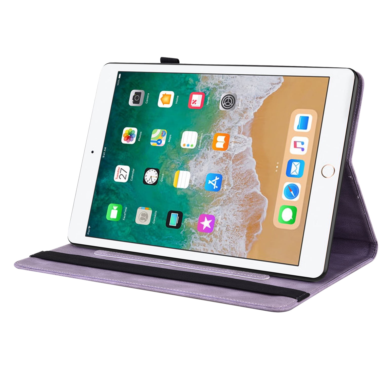 iPad 9.7 Case 2018/2017, iPad Air 1 2 Case, Allytech Butterfly Embossed Shock Absorption Kickstand Pencil Holder Auto Sleep Wake Slim Cover Case for Apple iPad 6th 5th Generation, Purple
