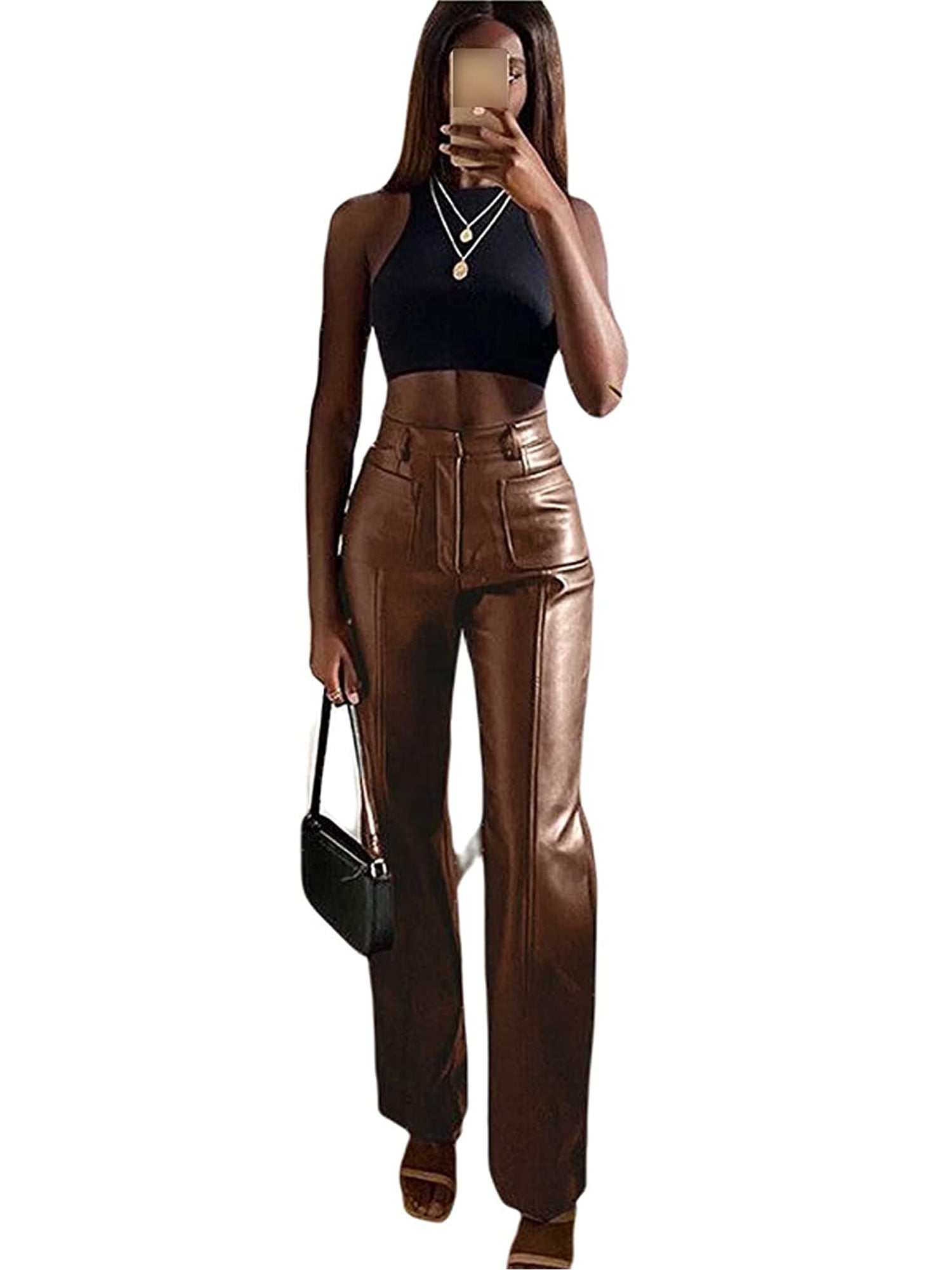 women trouser pant/trousers high waisted leather pant brown/ trouser Slim fit pant Handmade lambskin leather pants women brown leather pant