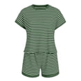 thumbnail image 5 of QGJZVUNL Womens Summer Outfits Striped Short Sleeve T Shirt Shorts 2 Piece Lounge Sets Size 2XL, 5 of 7