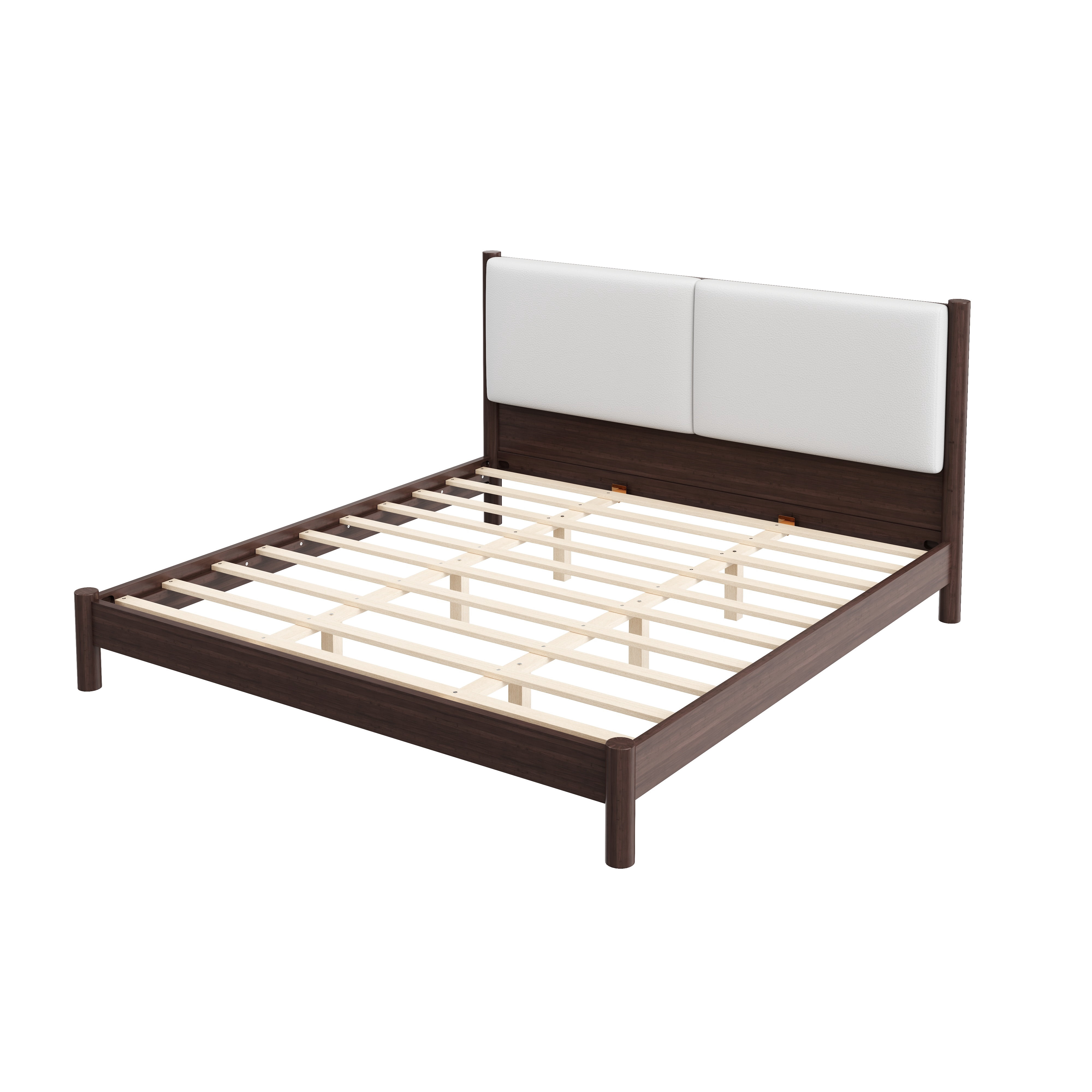 Euroco Wood King Size Platform Bed with PU Leather Headboard, No Box Spring Needed, Espresso
