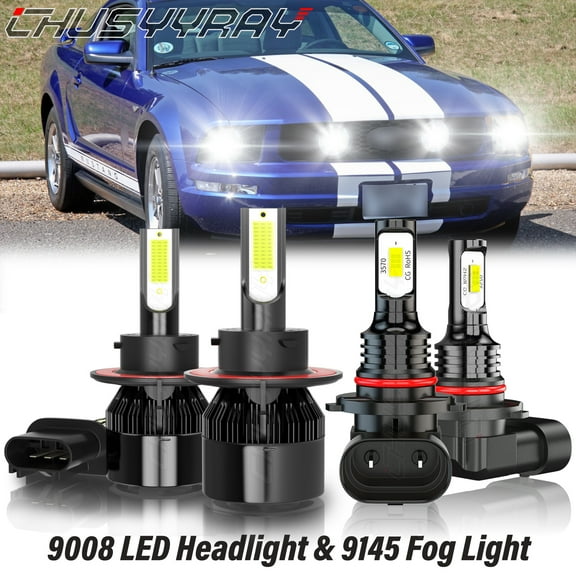For Ford Mustang 2005-2012 LED Headlight High Low Beam Fog Light Bulbs Kit 6000K White 4x