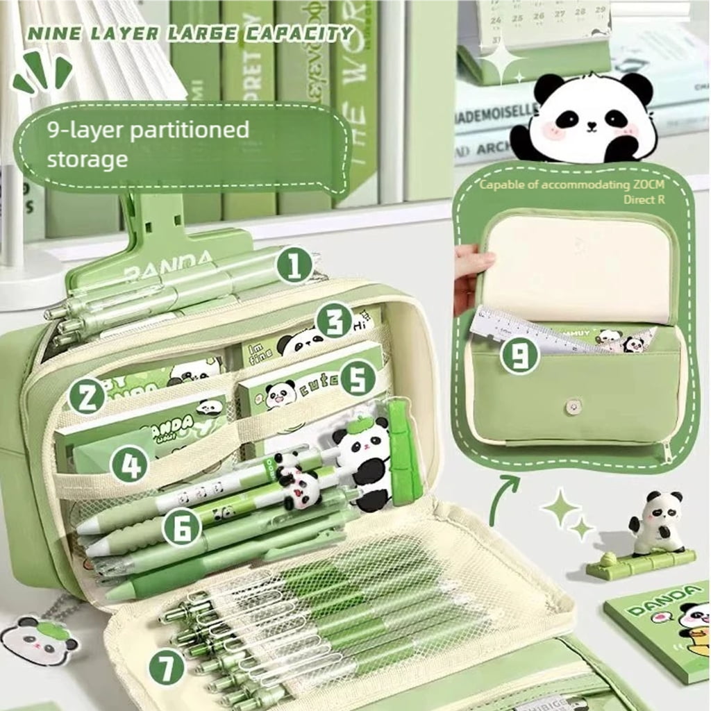 Durabless Canvas Pencil case Set With Stylish Cultural Panda Pattern And Zipper