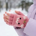 thumbnail image 5 of allydrew Winter Warm Cute Cat Fingerless Gloves for Girls, Convertible Flip Top Half Finger Mittens, Rose, 5 of 6