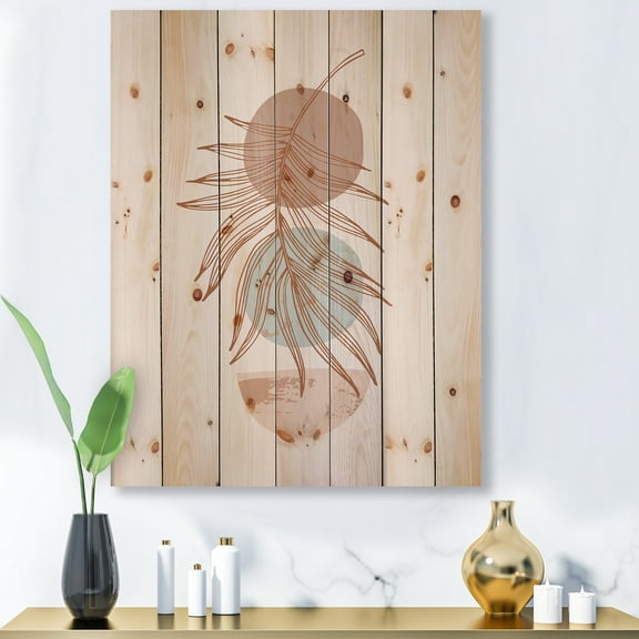 Designart 'Sun and Moon Shapes In Retro Terracotta Tones II' Modern Print on Natural Pine Wood