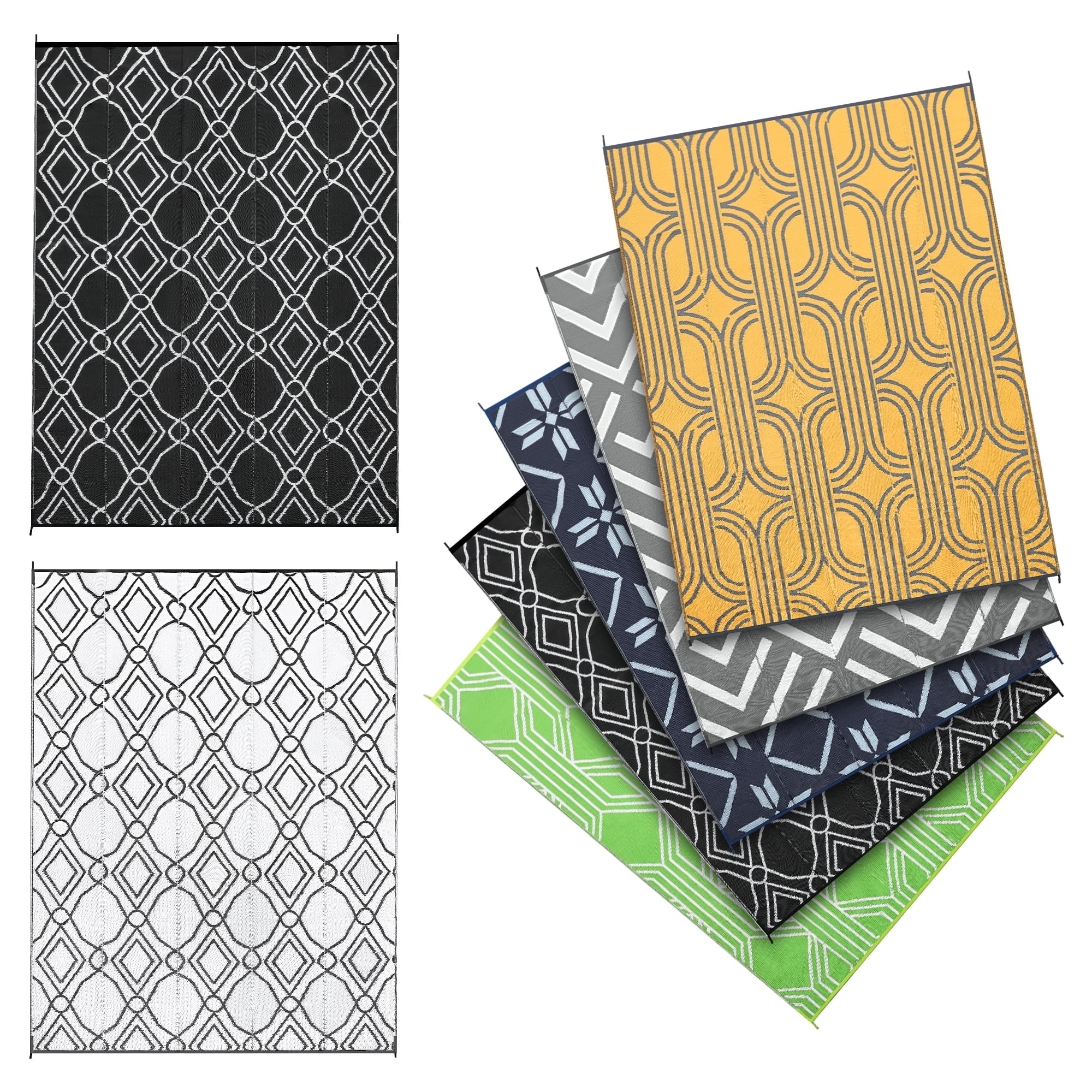 Kohree Outdoor Plastic Straw Rug 6'x9' ,Waterproof Mat with 4 Corner Loops Indoor Outdoor for RV, Camping, Deck ,Balcony (Black & Gray)