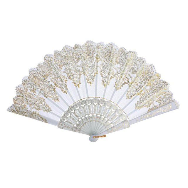 Ventilador plegable de tela de seda de encaje de flores de mano para fiesta de boda blanco Sunnimix Mujeres abanicos de flores