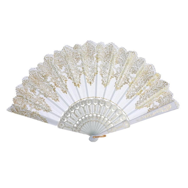 Ventilador plegable de tela de seda de encaje de flores de mano para fiesta de boda blanco Sunnimix Mujeres abanicos de flores