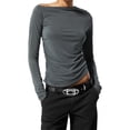 thumbnail image 2 of Women's Spring Summer Fitted Tops Long Sleeve Irregular Off Shoulder Ruched T-shirt, 2 of 8