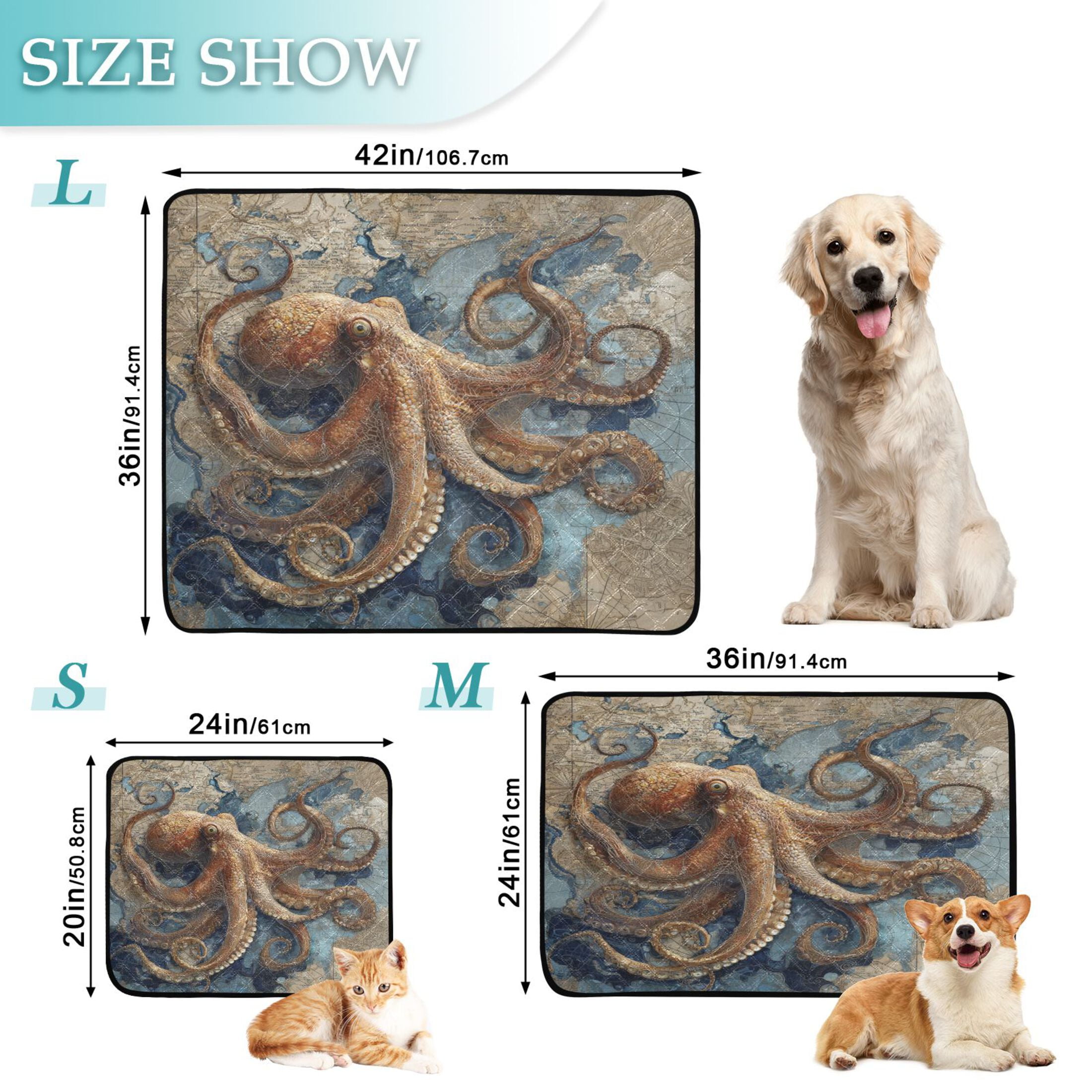 Qxltty Deep Sea Octopus Cat litter Pads Pet Set of 2 Diaper Mats Center Anti-leakage Layer Absorbent Soft and Comfortable
