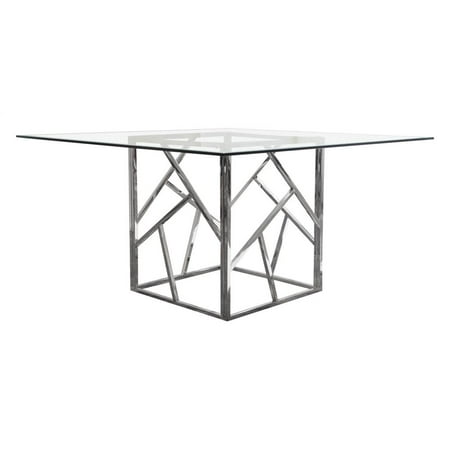 Silver Nest Of Tables Diamond Sofa Nest 54 Inch Dining Table w/Clear Tempered Glass Top & Polished Stainless Steel Base ()