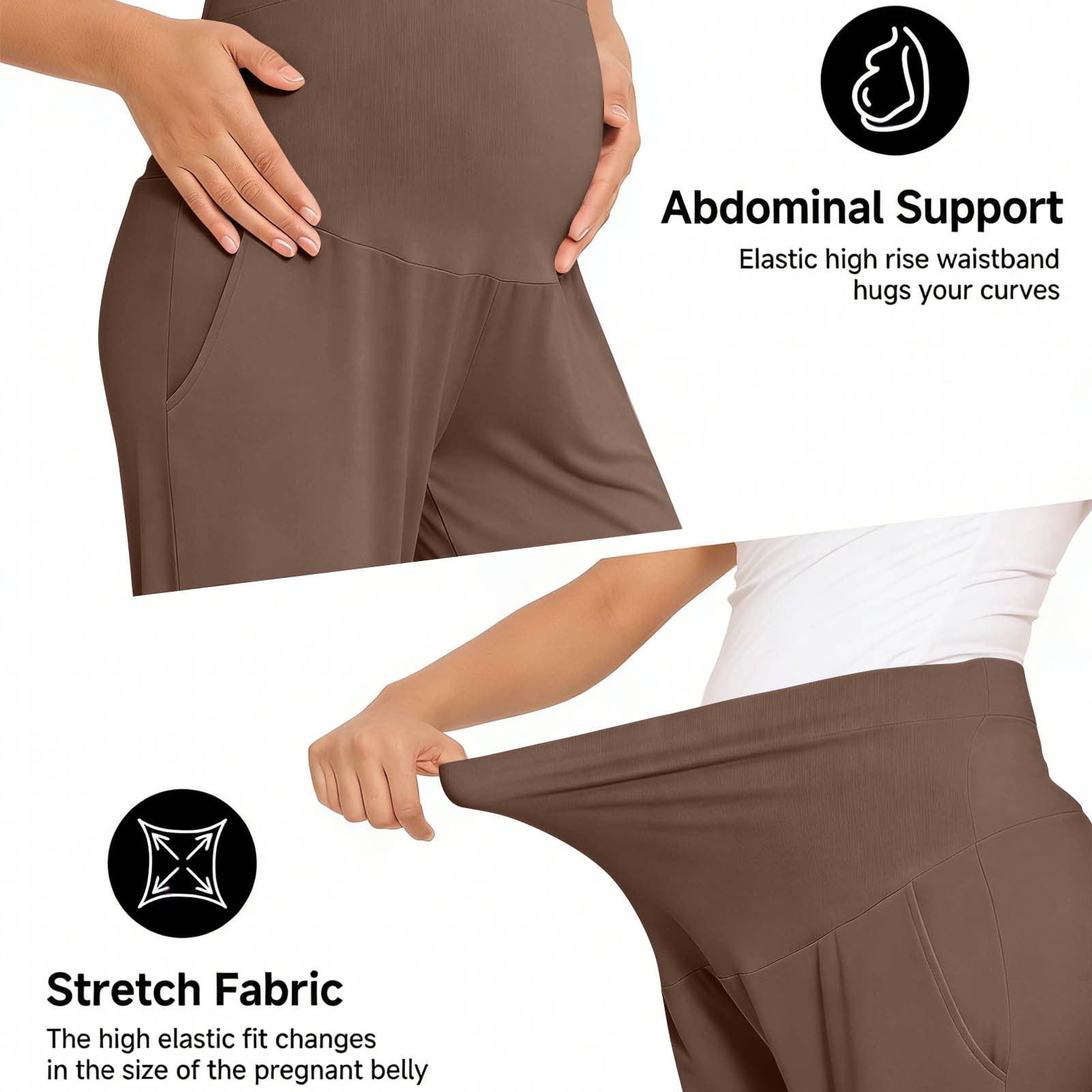 Women's Maternity Yoga Dress Pants Over the Belly Stretchy Lounge Work Pregnancy Straight Leg Trousers with Pockets