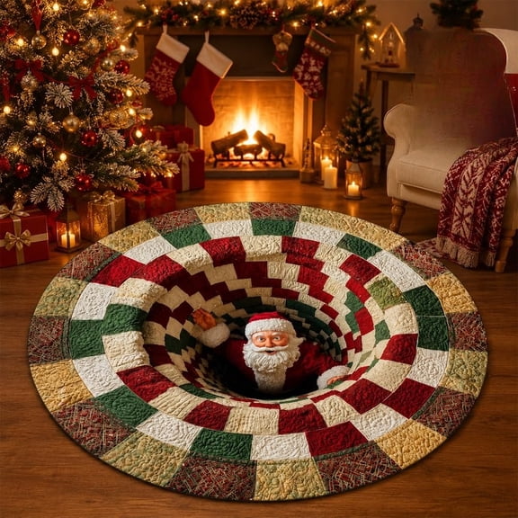 3D Christmas Rugs, 3D Rugs Optical Illusion Christmas Round Mat