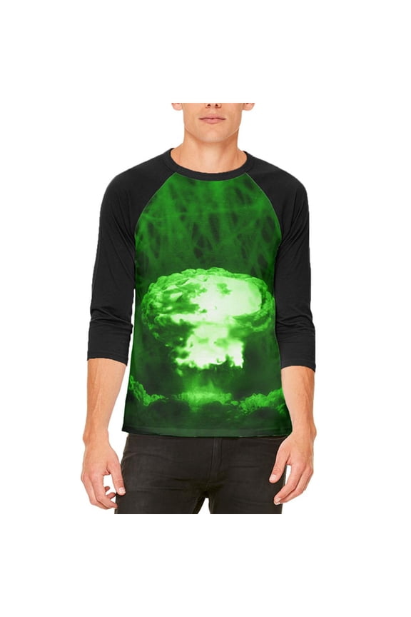 Gamma Radiation Atomic Explosion Mens Raglan T Shirt White-Black X-LG