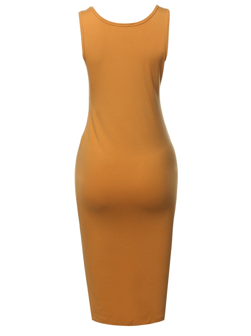 A2Y Women's Solid Fitted Classic Sleeveless Premium Cotton Midi Dress Ash  Mustard S - Walmart.com