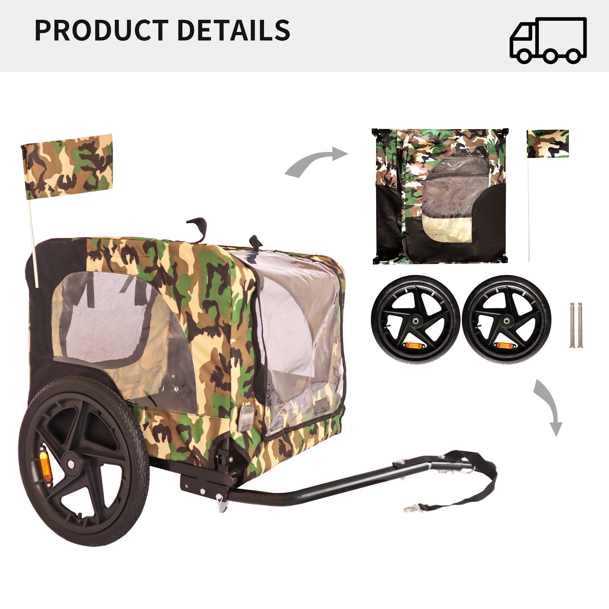 Pefilos 42" Outdoor Dog Bike Trailer for Dogs 88lb Weight Capacity, Heavy Duty Pet Stroller Bicycle Carrier, Suspension, Visibility Flag, Camouflage Pefilos 42" Outdoor Dog Bike Trailer for Dogs 88lb Weight Capacity, Heavy Duty Pet Stroller Bicycle Carrier, Suspension, Visibility Flag, Camouflage