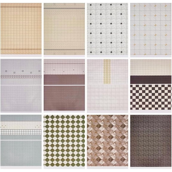 12 Pcs 12 Styles Dollhouse Floorboards Wallpaper 11.65x8.3 Inch Modle House Floorboard Paper Sticker Dolls House Paper Flooring Card Sticker for DIY Crafting