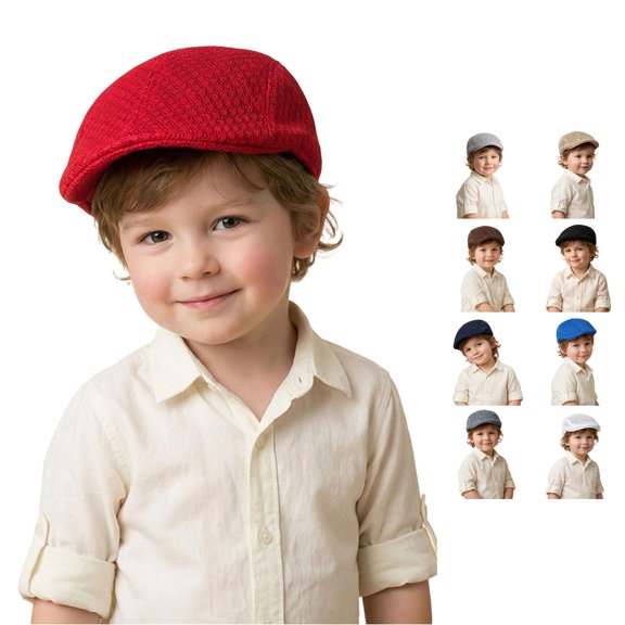 REDARER Kids Textured Flat Cap UPF 50 Lightweight Breathable Summer Outdoor Driving Newsboy Hat for Boys,3-16 Years