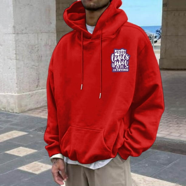 MHFRRA Sudadera con Capucha Informal para Hombre, Holgada, con Estampado Gráfico, para Otoño E Invierno, Uso Diario, Cómoda, Tela Suave, Ligera, Ropa de Calle Rojo