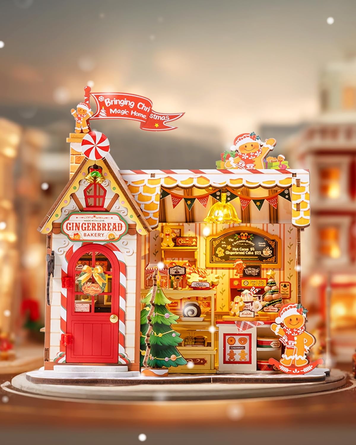 ROBOTIME Christmas Gingerbread House DIY Miniature House Kit,Mini Wooden Dollhouse Building Sets for Desk Decor,Tiny Home Craft Kits Gifts for Adults Teens