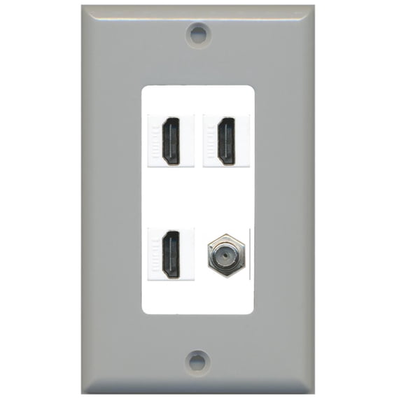 RiteAV - 3 x HDMI and 1 x Coax Cable TV F Type Port Wall Plate Decorative - Gray/White