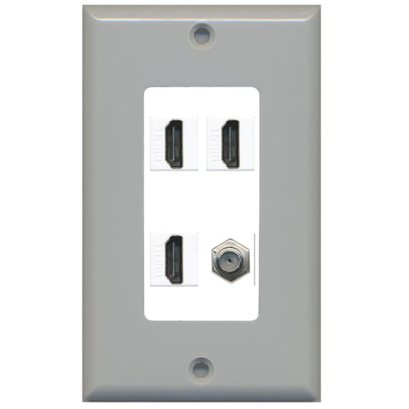 RiteAV - 3 x HDMI and 1 x Coax Cable TV F Type Port Wall Plate Decorative - Gray/White