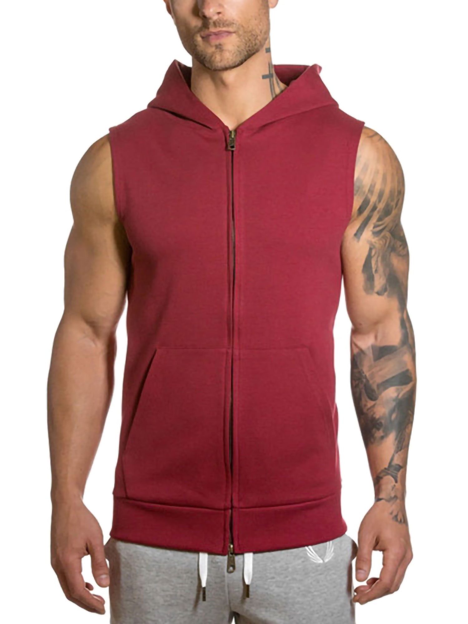 Shirt Hoodie Vest Mens SPE969 Men's Zip-up Hoodie Vest, Sleeveless, Casual, India Ubuy