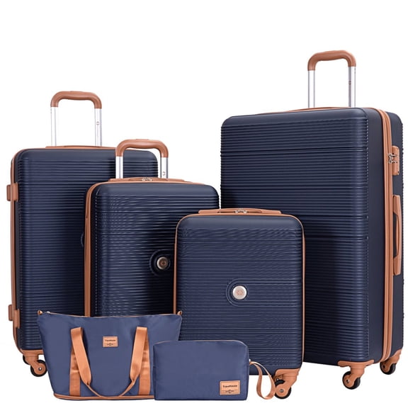 LuckyNote 6‑Piece Hardshell Luggage Set, 16/20/24/28 Inch Suitcases with Travel Bag & Toiletry Bag, TSA Lock, Spinner Wheels, Blue
