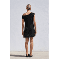 thumbnail image 4 of Vestido Mini de Punto Elástico con Hombros Descubiertos y Mangas para Mujer, Vestido Holgado para Vacaciones, Atuendo Liso. Negro S, 4 of 7