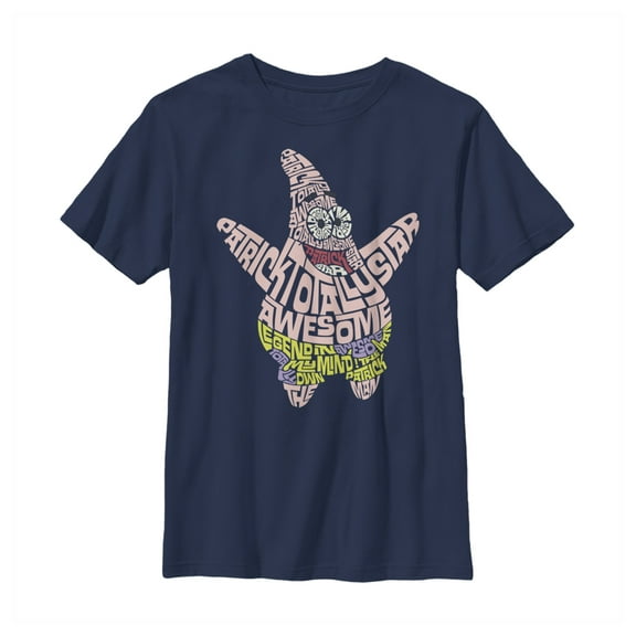 Boy's SpongeBob SquarePants Patrick Decorative Text Graphic Tee Navy Blue Large