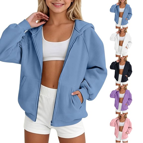 Teen Girls Boys Kids Hoodies Zip up Long Sleeve Hooded Sweatshirt Pullover with Pockets Trendy Clothing for Girls Boys