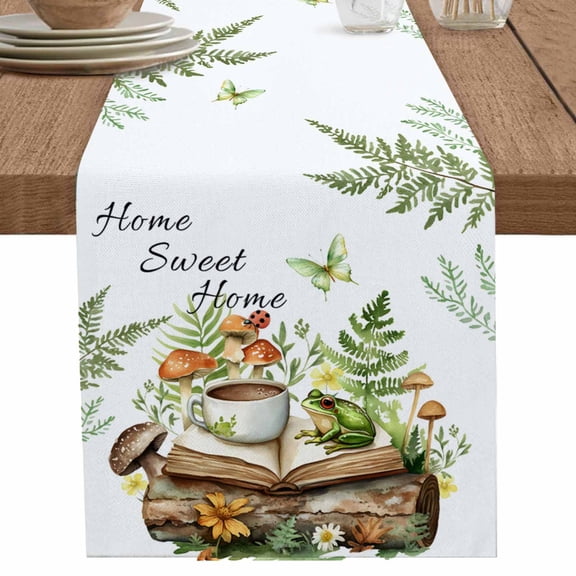 nqOlkjepod Green Frog Table Runner 48 Inches Long Farmhouse Dress Scarves, Botanical Plant Butterfly Coffee Flower Dining Tablerunner for Coffee Table/Kitchen Island/Party Décor, 13" x 48"