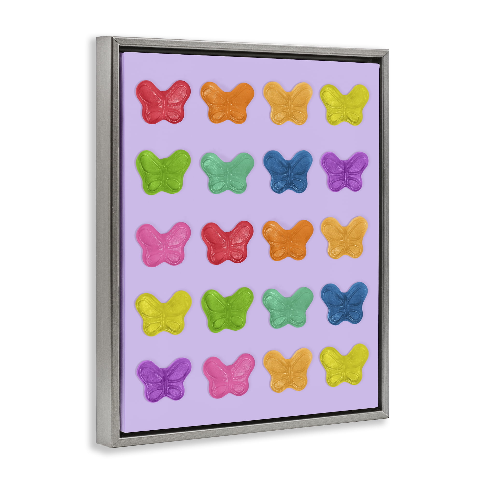 Stupell Industries Colorful Butterflies on Lilac Gray Framed Floater Canvas Wall Art, design by LISH Creative