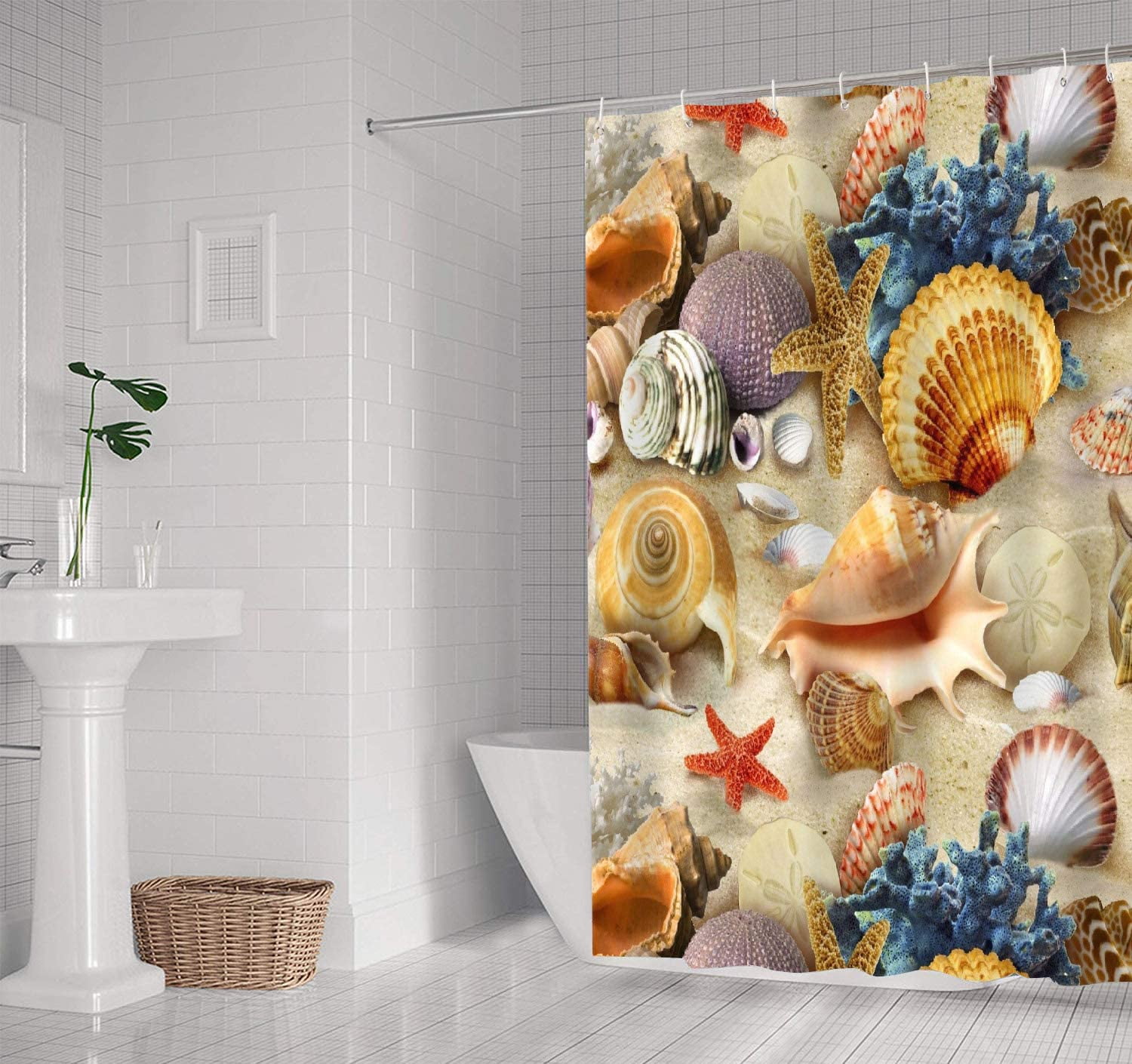 Coastal Fabric Shower Curtain &/Or Hooks 72" x 72" Choice Details about   Seashells Starfish 