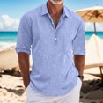 thumbnail image 2 of Camisas Casuales Para Hombre Camisa sólida informal de verano para hombre Camisa de manga larga con cuello levantado Camisa superior (Blue, XL), 2 of 7