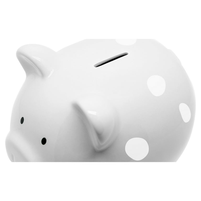 Pearhead Ceramic Piggy Bank - Gray with White Polka Dots